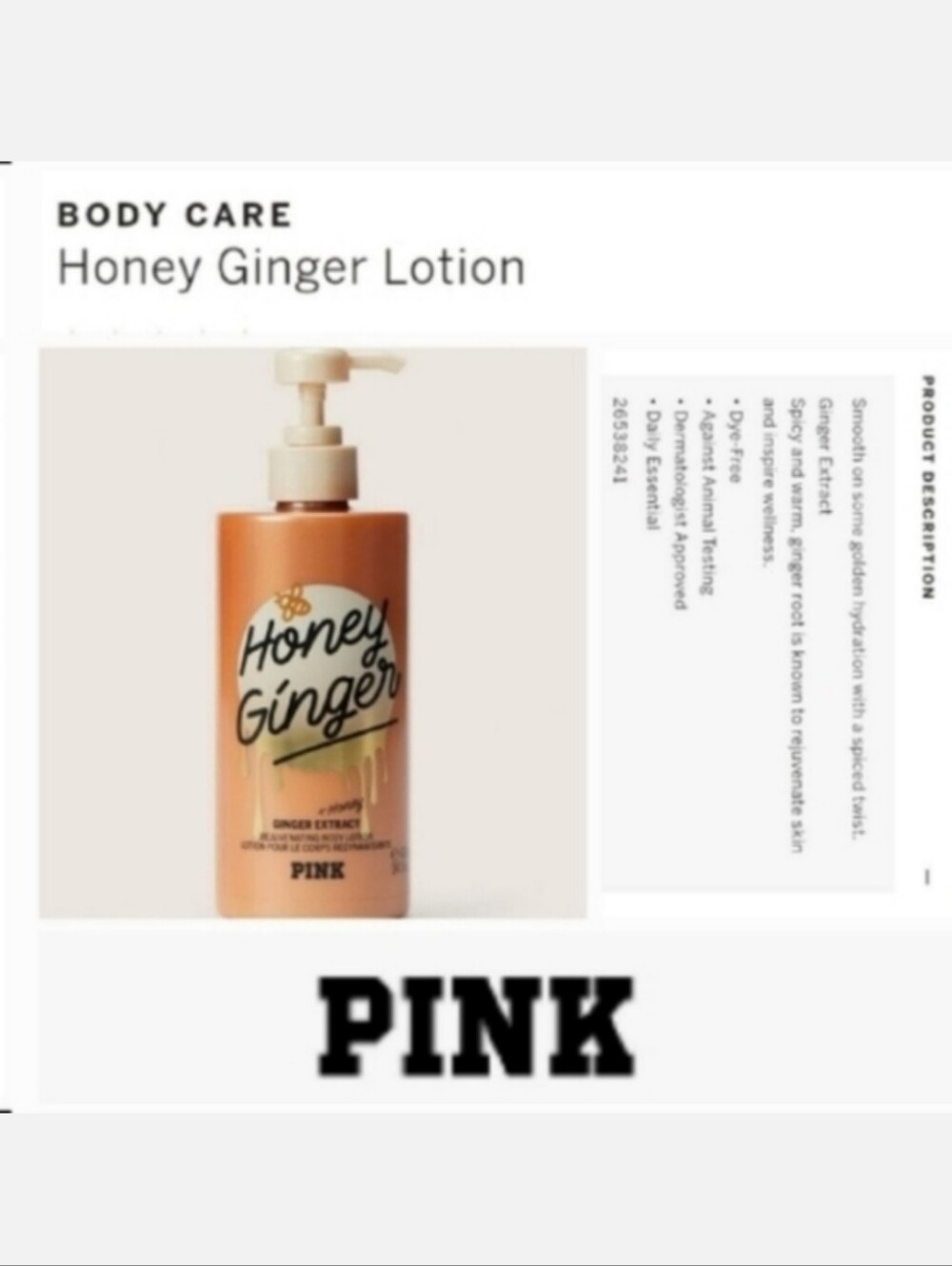 Victoria's secret pink honey ginger moisturizing body lotion LIMITED EDITION